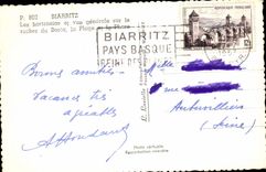 Biarritz CPM Les hortensias et vue generale sur le rocher du Basta la plage et le phare (lighthouse) Flamme Pasy basque 