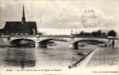 Sens CPA Seen of the new bridge and the church St Maurice