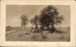 CPA Painting country landscape (sheep)