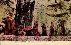 Lourdes CPA Calvaire of Lourdes 14th Jesus station is put in the sepulchre