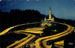 Lourdes MODERN CARD the basilica illuminee
