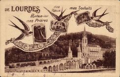 Lourdes - Carry to him my Prayers my wishes my Wishes - bird - bird - CPA
