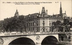 Paris - die Michel-Brucke und die neuen Gebaude des Gaumens von Gerechtigkeit - CPA