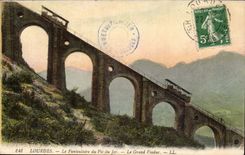 Lourdes CPA the funicular of the peak of Jer the large viaduct