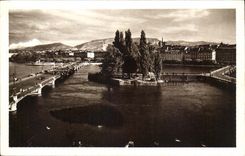 Switzerland Geneva CPA Island Rousseau and Mont Blanc