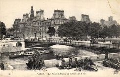 Paris CPA the bridge of Arcole and the town hall (market to the flowers)