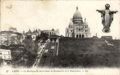 Paris CPA Montmartre Basilique du Sacre Coeur et le Funiculaire