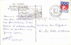 MODERN CARD Lourdes patients in front of the cave