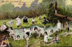 Fantasy - Children - Friendships Sinscere Eugene - children playing At the riverside - CPA