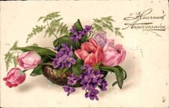 CPA Happy Fantasy birthday Flowers