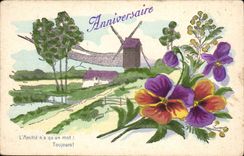 CPA Happy Fantasy Fleurs birthday the friendship always has only one word! (mill millet)