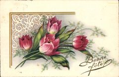 CPA Fantasy pink Wishes Good festival feurs