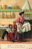 CPA Fantaisie Couple Madame on vient cache toi aie l'amour cuit dna sla marmite