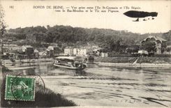 Rander des Seine CPA der zwischen von der Insel deutschen Str und von der Insel Seguin zur unteren Muhle und vom Schiessen mit den Tauben gesehen wird steigen im Ballon auf