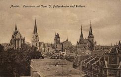 Allemagne Aachen CPA Panorama mit Dam St Faoilanskirche und Rathaus
