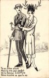 CPA Tu as crane allure mais tu n'es pas parfait de ta femme la coiffure nous montre ce que tu es (couple)