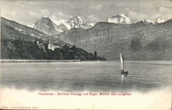 Switzerland CPA Thurnsee Schloss Hunegg put Eiger Monch und Jungfrau