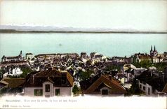 Switzerland Neuchâtel CPA Seen on the city the lake and the Alps