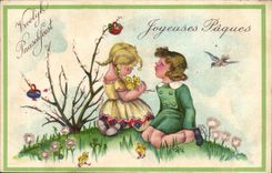 Merry CPA Fantasy Easter (children Easter swallows)