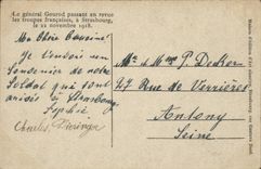 CPA general Gourod reviewing the French troops has Strasbourg on November 22nd 1918