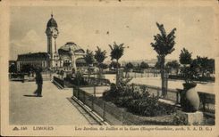 Limoges CPA gardens of July and Train station (Roger Gonthier)