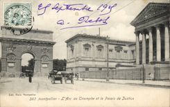 Montpellier - L'Arc de Triomphe et le Palais de Justice - pli - CPA 
