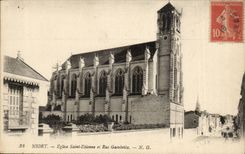 Niort CPA Church Saint Etienne and street Gambetta