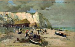 Etretat CPA Cookies Pernot Beaches of France (boats)
