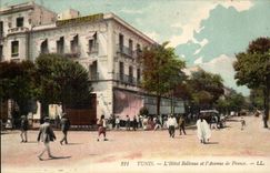 Tunisia Tunis CPA the Bellevue hotel and the avenue of France