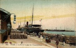 Tunisia Tunis CPA the port and the quay of the Deck chairs
