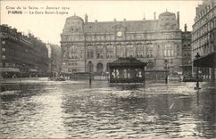Paris CPA Crue de la Seine Gare Saint Lazare Janvier 1910