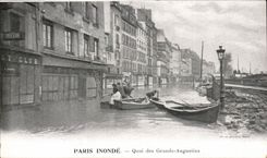 Paris CPA Paris inonde Quai des Grands Auhustins (coiffeur) Publicite Kabiline Teinture de menages