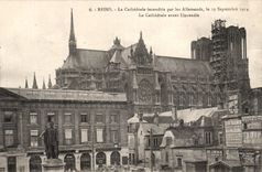 Reims CPA das gesetzte Feuer der Kathedrale durch zum Deutschen am 19 September 1914 die Kathedrale vor dem Feuer
