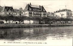 Evian les Bains CPA the hotel Beautiful site and gardens