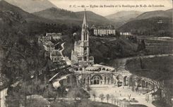 CPA Church of the rosuaire and the ND basilica of Lourdes