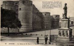 Angers CPA Statue of king Rene and the castle