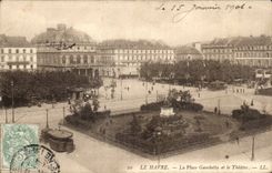 Le Havre - the Gambetta Place and the Theater - CPA