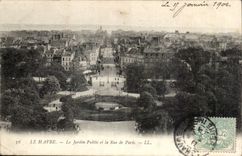Le Havre - the Public garden and the Street of Paris - CPA