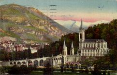 CPA Lourdes the basiliquet and the peak of Jer