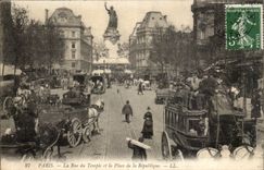 Paris CPA the street of the Temple and the place of the Republic (trams) TOP