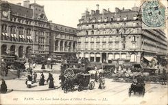 Paris CPA Train station Saint Lazare and the hotel Terminus