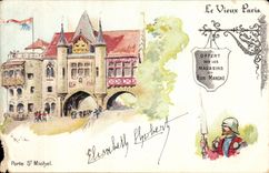 Paris CPA Le vieux Paris Porte St Michel Offert par les Magasins du Bon Marche
