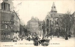 Paris CPA Church Saint Menard View of the street Mouffetard