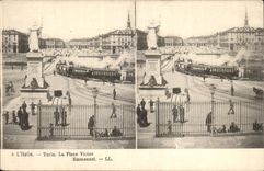 Italie Italia CPA Turin Place Victor Emmanuel (train)