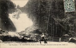 CAuterets CPA Route of the bridge of Spain Cascades of Cerizet (ass donkey mule)