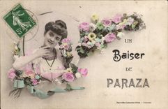 Paraza - Baiser de Paraza - Femme et Fleurs - CPA 