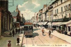 Fontainebleau - the Large Street - tram - bicycle - bicycle - sugar - Dubonnet - CPA