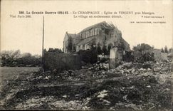 The Champagne Church Great War of Virginy close Massiges CPA the village is entirely destroyed