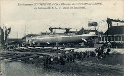 CPA Etablissements Schneider Chantiers de Chalon sur SAone Le submersible SC3 avant son lancement (sous mrin submarine)