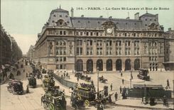 Paris CPA La gare de Saint Lazare et rue de Rome